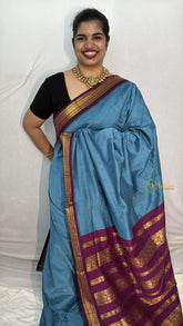 Vriksham Sky Blue With Maroon Border-Kalyani Cotton Saree-VS4582